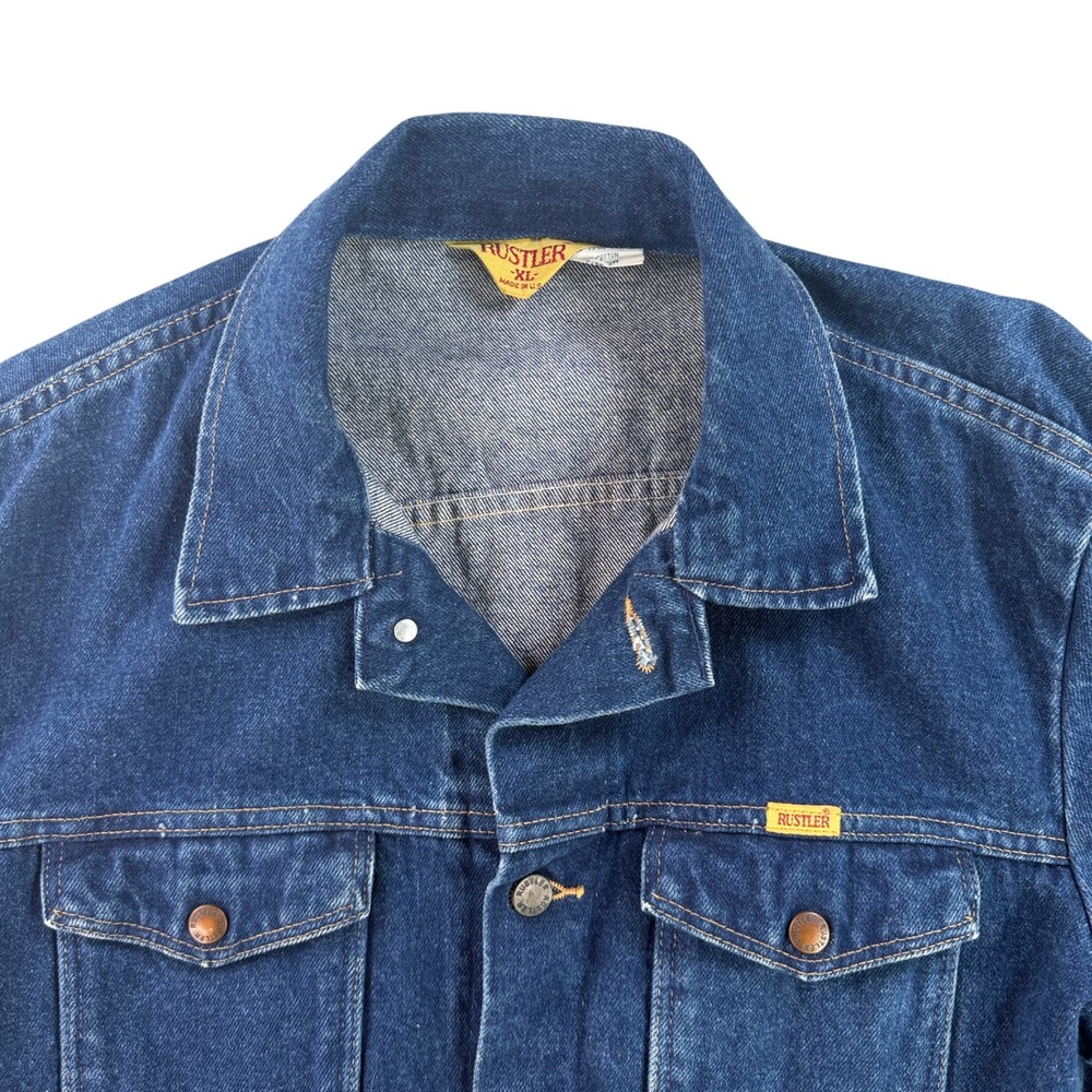 Vtg 80s Rustler Denim Jacket Mens XL Blue Trucker Heavyweight 13oz Made In USA